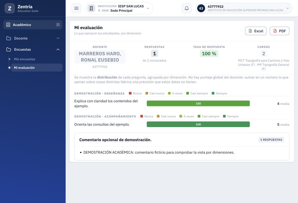 Detalle suficiente: aparecen las dimensiones de enseñanza y acompañamiento.